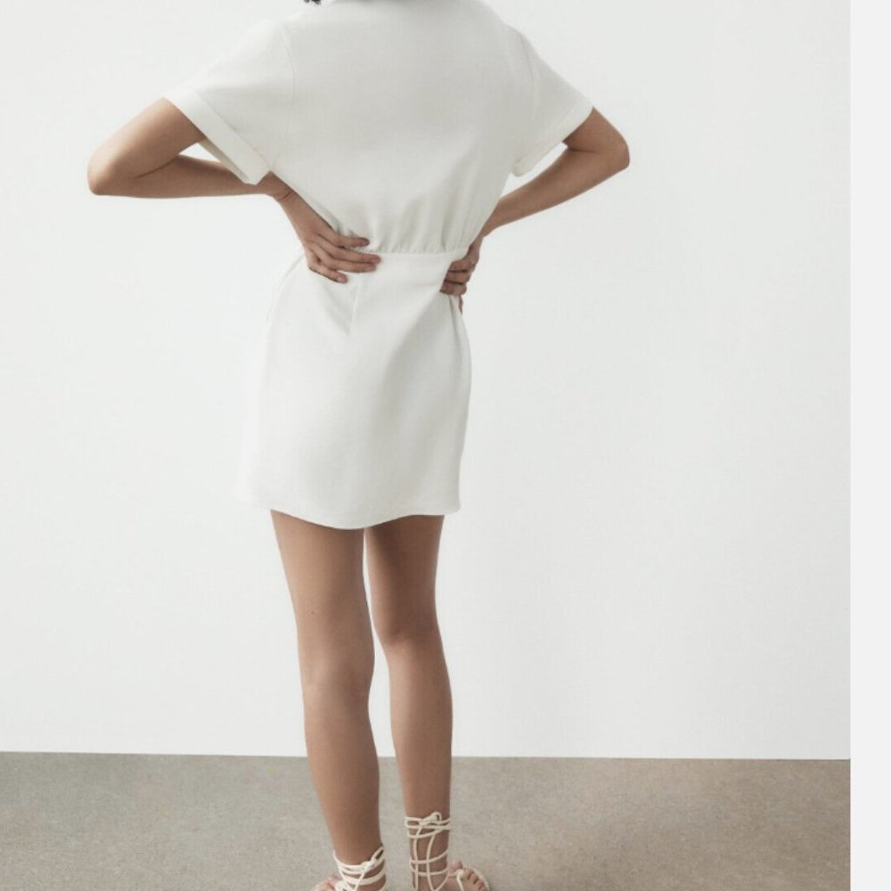 ZARA WHITE WRAP V NECK SHORT SLEEVE DRESS - Picture 5 of 9